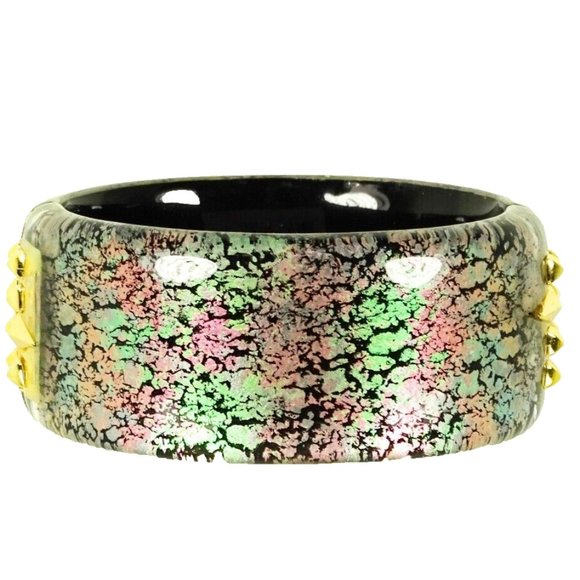ALEXIS BITTAR Gold Plated Multicolor Glossy Lucite Hinged Bangle Bracelet
